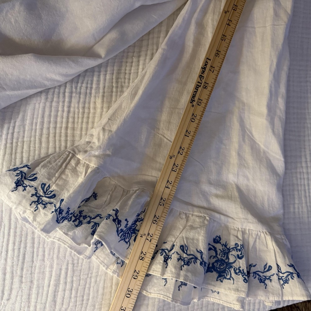 Caroline Constas Brynn Cover Up Womens XS White Blue Embroidered Ruffle Hem - Picture 14 of 16